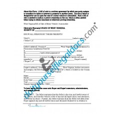 Bill of Sale of Motor Vehicle Automobile - West Virginia (Sold with Warranty)